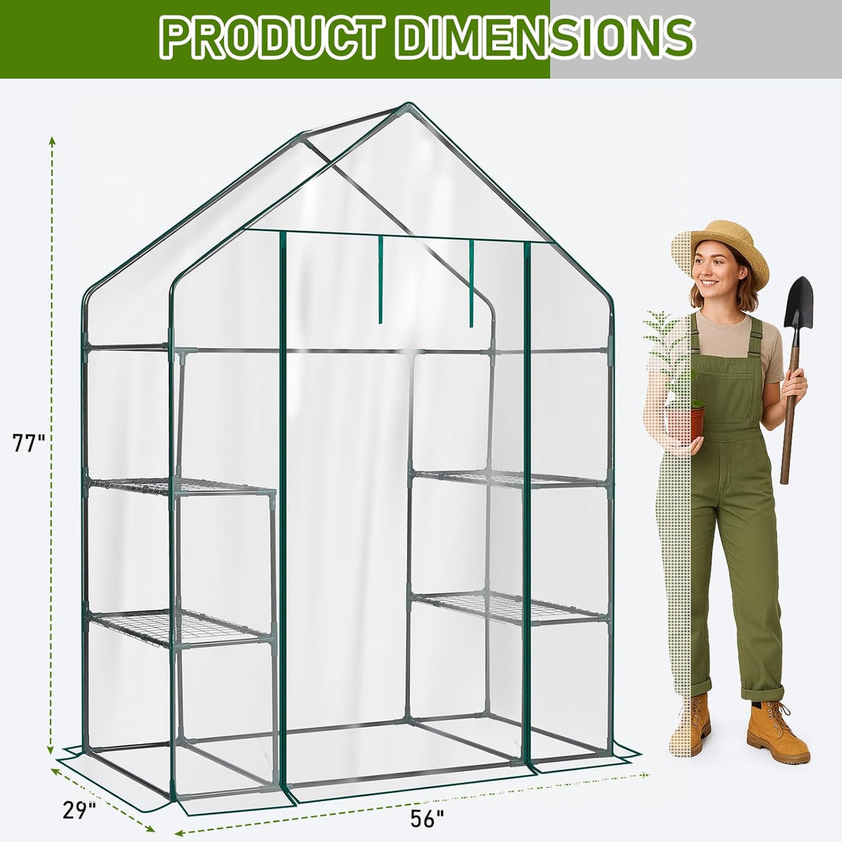 Outvita Walk-in Greenhouse, Outdoor Durable PVC Plant Green House for Frost Protection with 3 Tiers