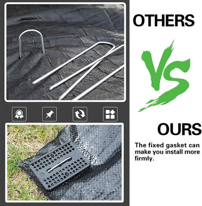 Bakulyor 50 Pcs Landscape Staples + 50 Pcs Gasket, 6 Inch Garden Stakes Staples 11 Gauge U Shaped