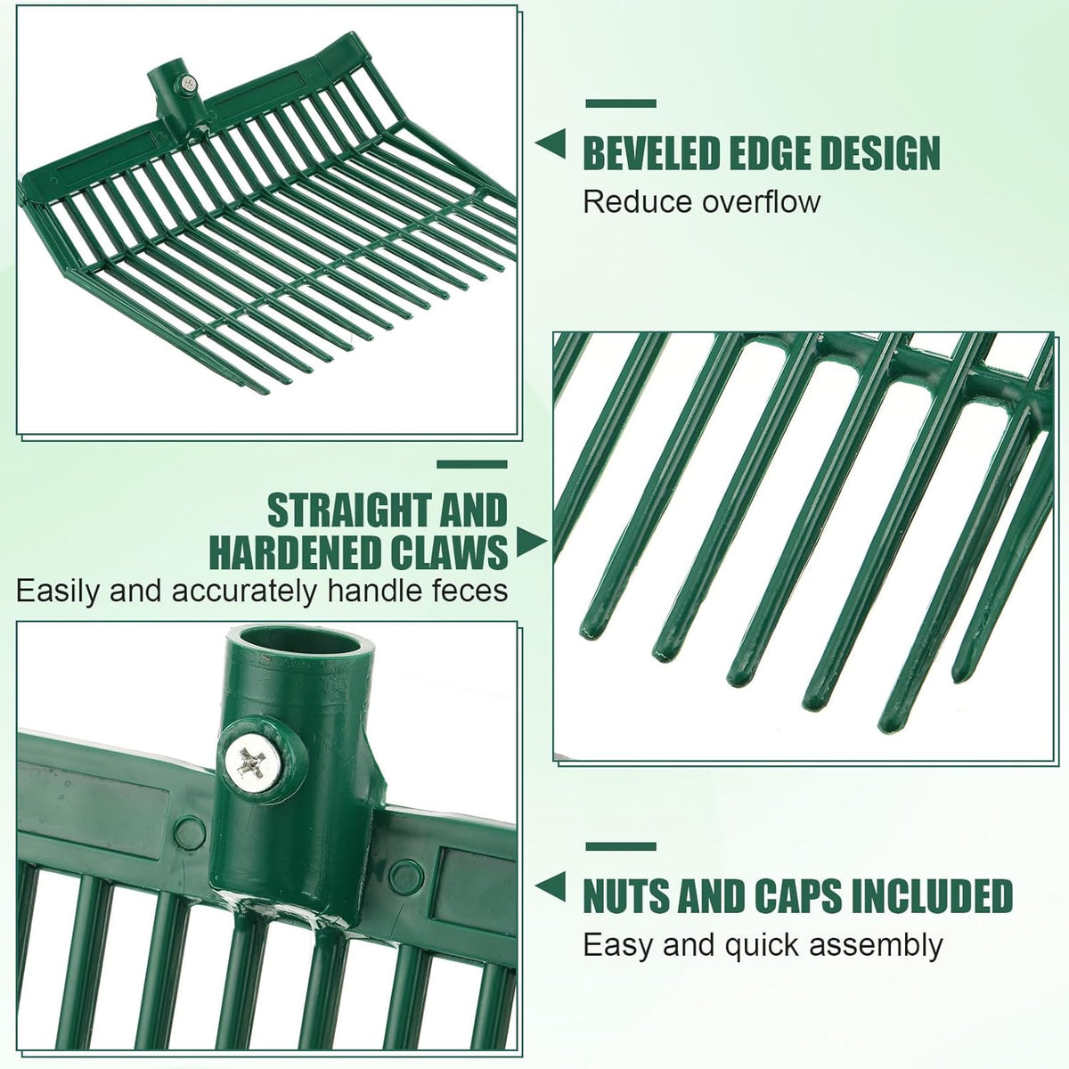 WILLBOND 6 Pcs Manure Fork Head 18 Tines Pitch Fork Head with Screws and Nuts Durable Stable ABS
