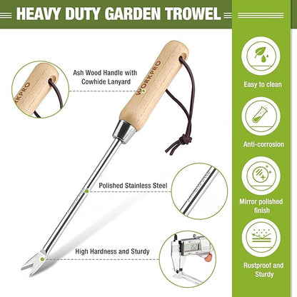 WORKPRO Dandelion Weeder Puller Tool with Wood Handle, Polished Stainless Steel Garden Weed Remover