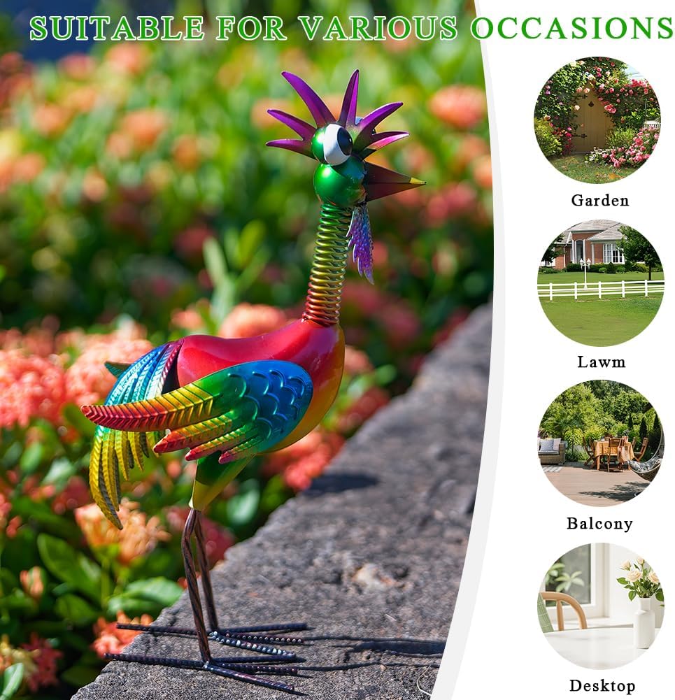 Metal Wacky Rooster Garden Statue, 18'' Rooster Decor Yard Statue Decorations Outdoor, Chicken Yard