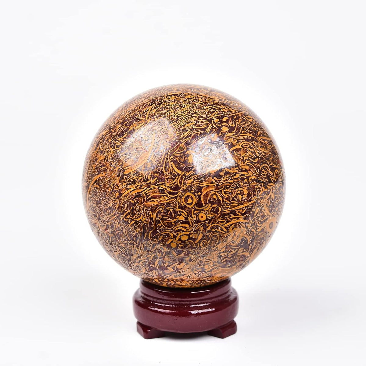 JIC Gem Real Natural Large Crystal Sphere Ball with Wooden Stand for Fengshui Golden Jade Healing