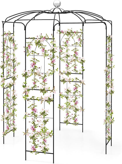 Happygrill Birdcage Shape Garden Arbor, 9.4 x 6.8FT Heavy Duty Gazebo with Hanging Hook for