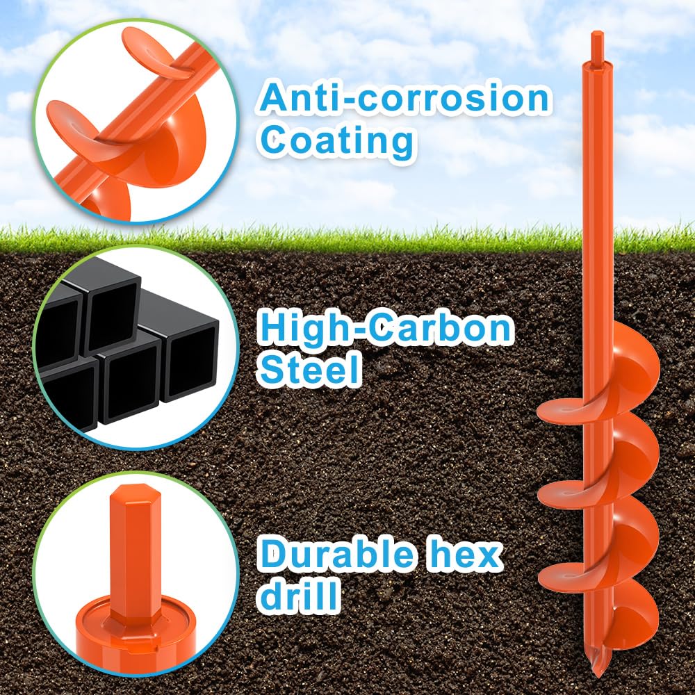 Dolibest 4 x24 Auger Drill Bit for Planting, Steel Garden Auger for Post Hole Digger, Bulb Planter