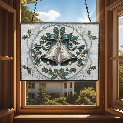 Personalized Rectangle Christmas Bell Suncatchers for Windows, Stained Glass Window
