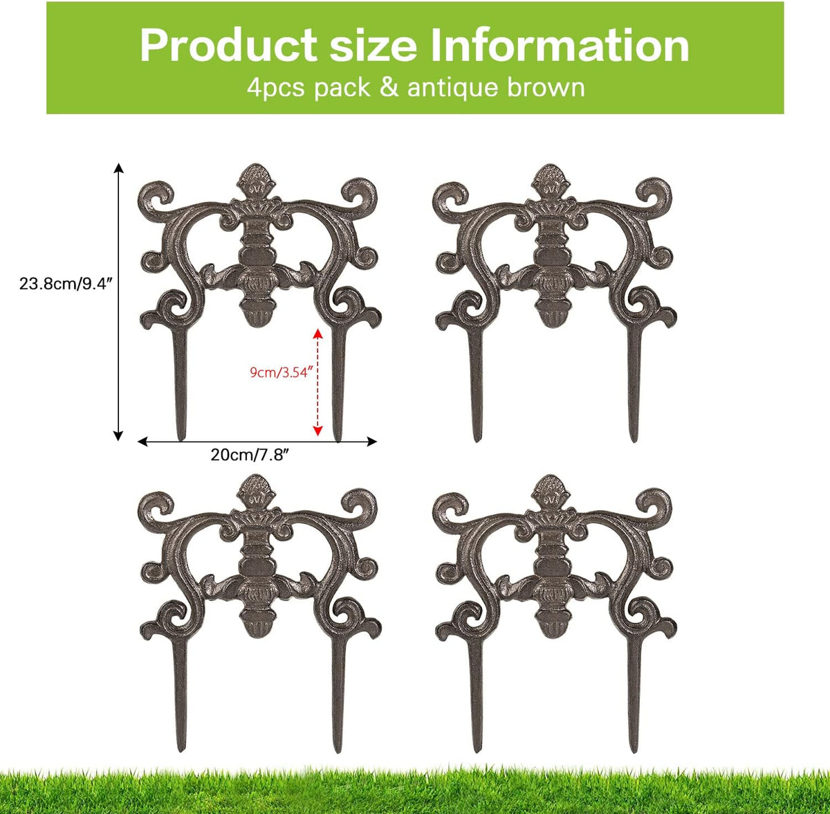Sungmor Decorative Cast Iron Flower Bed Edging for Landscaping, 4PC Heavy Duty & Sturdy Low Garden