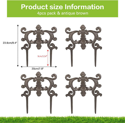 Sungmor Decorative Cast Iron Flower Bed Edging for Landscaping, 4PC Heavy Duty & Sturdy Low Garden