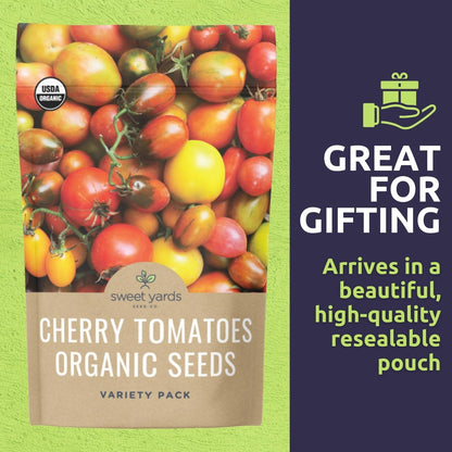 Organic Cherry Tomato Seeds Variety Pack - 5 Individual Packs - 2025 Season - Green Zebra, Matt's