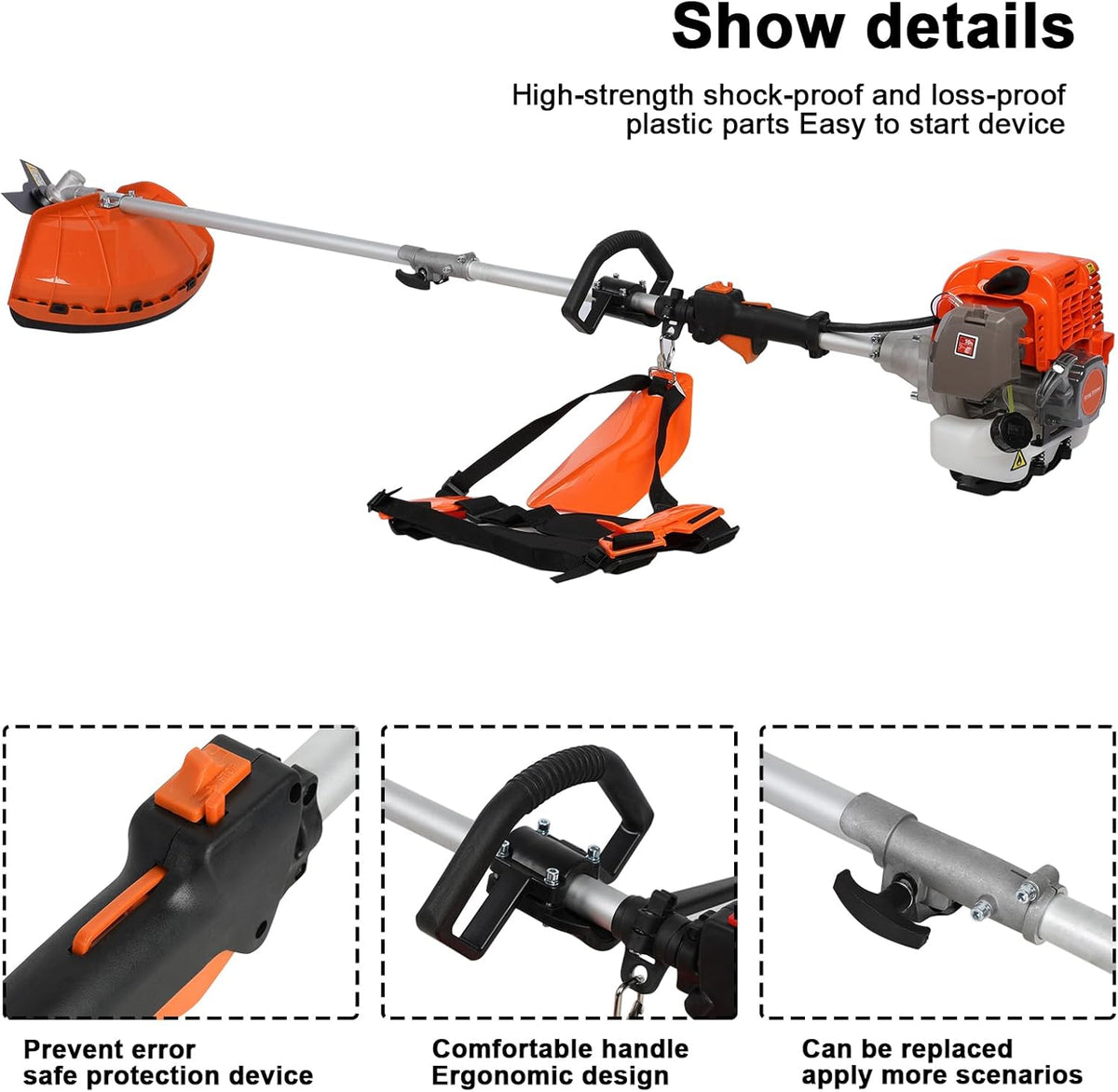 Gas Weed Eater 6 in 1 Hedge Trimmer Grass Trimmer, 52cc 2 Cycle Weed Wacker with Anti-Slip Handle