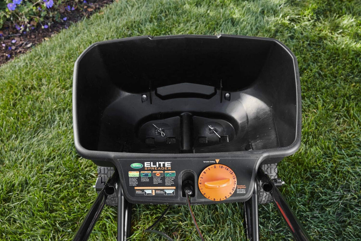 Scotts Elite Spreader for Grass Seed, Weed and Feed, Fertilizer, Salt and Ice Melt, Durable Push