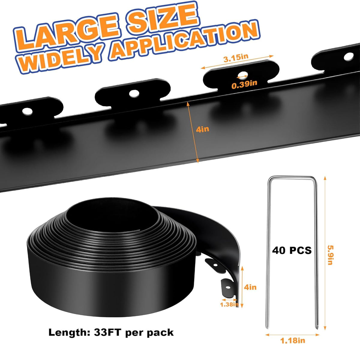 4IN x 33FT Landscape Edging, Garden Edging Borders with 40pcs Metal Stakes, Flexible Plastic Garden