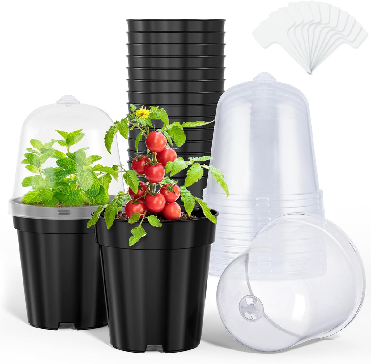 homenote Nursery Pots for Plants,5 Inch Plant Pot for Planting with Humidity Domes Plastic Seedling