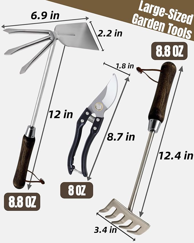 Garden Tool Set, 6PCS Heavy Duty Stainless Steel Gardening Hand Tools with Ropes, Includes Trowel