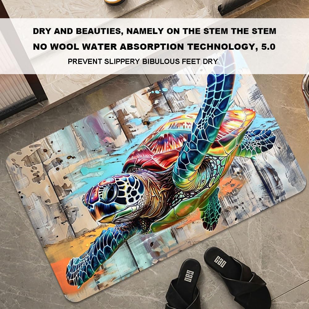 Bath Mat-Bathroom Rug，Sea Turtle in Flight-Absorbent Non Slip Quick Dry Stain Resistant Easy to