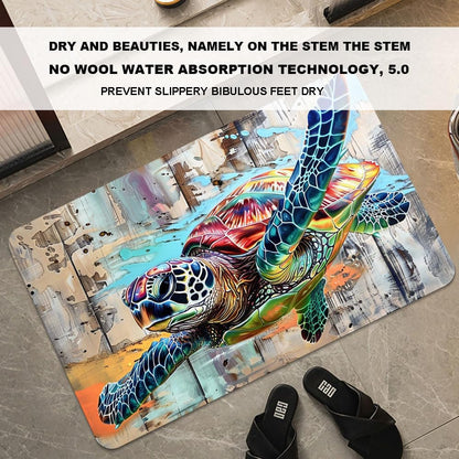 Bath Mat-Bathroom Rug，Sea Turtle in Flight-Absorbent Non Slip Quick Dry Stain Resistant Easy to