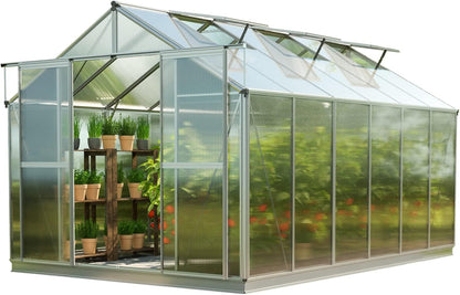 Greenhouse Topas 6 Aluminum Frame 7.4 x 12.6 ft Approx. 6 mm Polycarbonate Panels - with Bonus Base