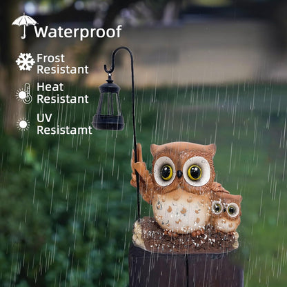 Garden Statues Owl with Solar LED Lantern, Resin Solar Garden Decor for Outside, Yard Decorations