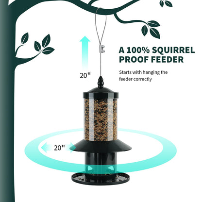 Squirrel Proof Bird Feeder - 360° Feeding Perch Tray for Outdoor Hanging Wild Bird Seeds, Dark