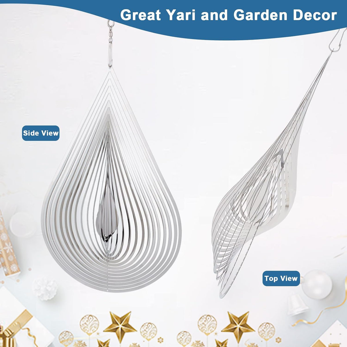 Wind Spinner Flowing-Light Effect Courtyard Decorations Made of Stainless Steel House Hanging