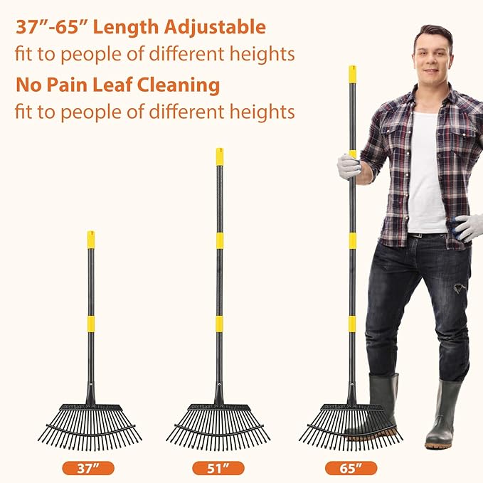 Rake for Leaves Heavy Duty, Large Garden Leaf Rakes for Lawns, 65 Inch Gardening Rake with