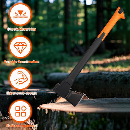 X28 Splitting Axe, 28” Camping Outdoor Hatchet for Wood Splitting and Kindling, Forged Carbon Steel