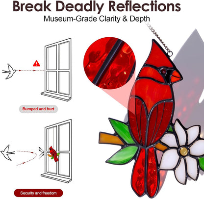 2-Pack Handmade Cardinal Stained Glass Window Hanging Suncatchers – Memorial Gifts for Women, Bird
