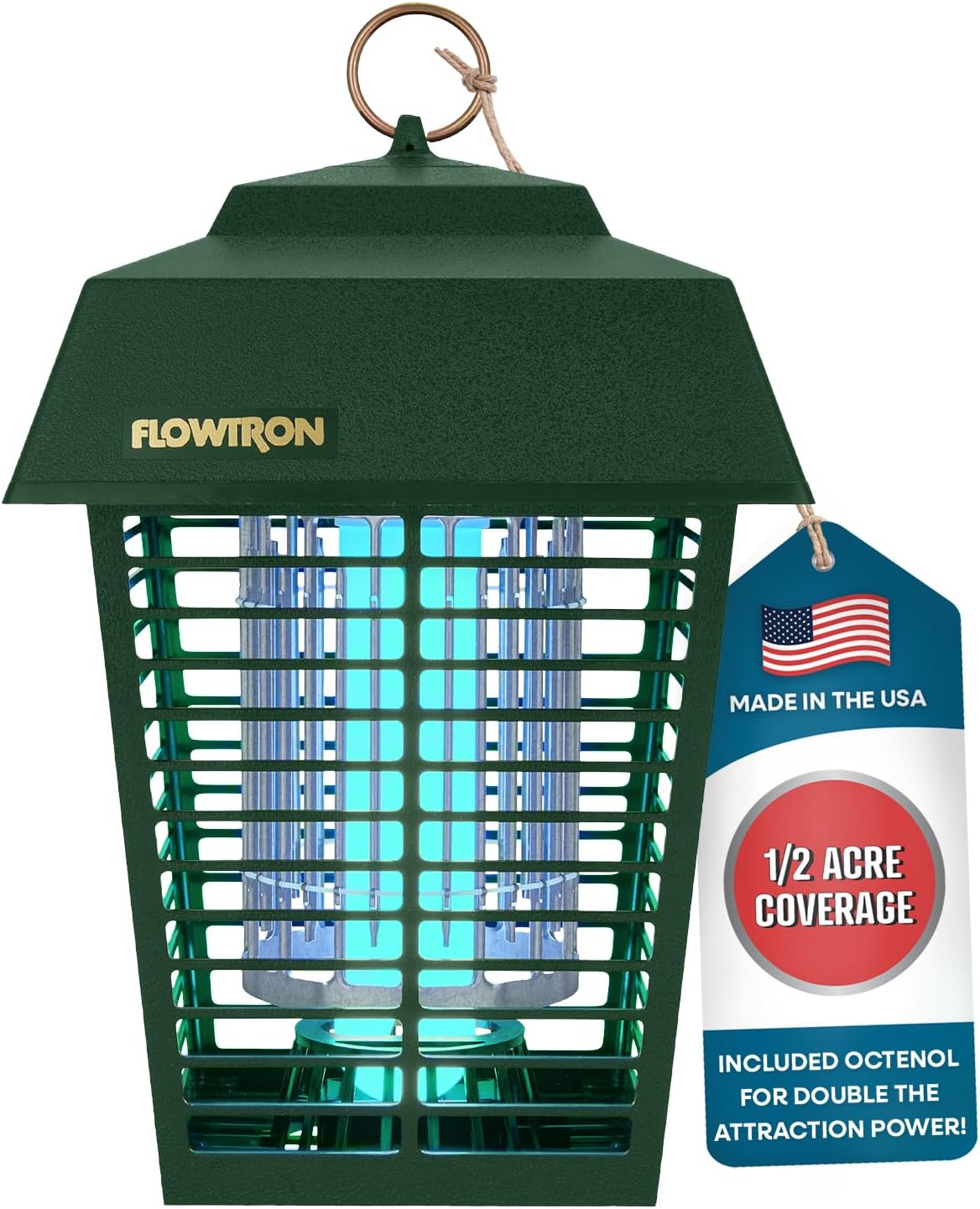 Flowtron Electric Bug Zapper 1/2 Acre Outdoor Insect Control with Dual Lure Method, 15W UV Light &