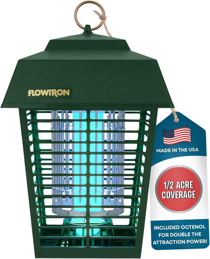 Flowtron Electric Bug Zapper 1/2 Acre Outdoor Insect Control with Dual Lure Method, 15W UV Light &