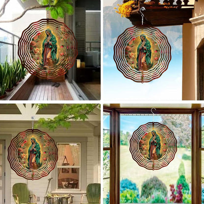 Virgin Mary Prayer Wind Spinner, Metal Wind Spinners Outdoor Indoor, Virgin Mary Hanging Garden