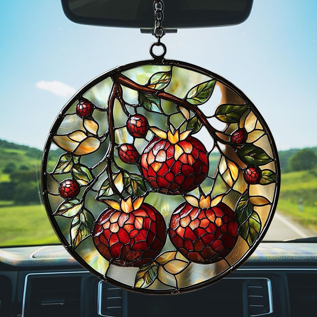 Cottage Pomegranate Acrylic Suncatcher Stained Glass Effect Window Car Hanging Christmas Ornament