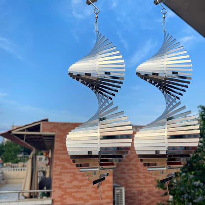 Hanging Wind Spinners,3D Spiral Highly Reflective Stainless Steel Metal Wind Spinner Outdoor Garden