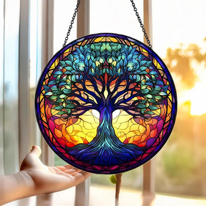 Tree of Life Suncatcher -7.9 in Stained Glass Window Hanging Catcher Garden Decor