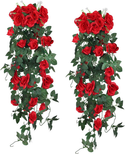 RECUTMS Hanging Flowers Artificial Plants 2PCS 3.3Ft Rose Vine Flower for Home Room Garden Wedding