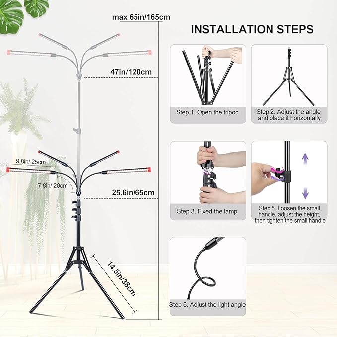 Grow Light with Stand and Timer 4,8,12 Hr, 36 Watt Standing Tall Plant Light for Bonsai Tree, Seed