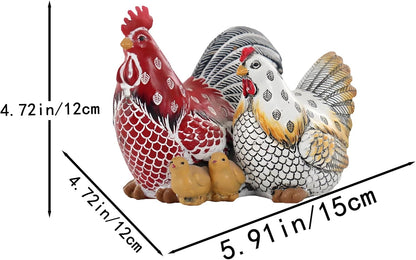 Chicken Family Decorative Sculpture, Indoor/Outdoor Outdoor Garden Statue,Rooster, Hen, Chick