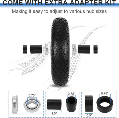 16" Flat Free Wheelbarrow Tires, 4.80/4.00-8" Flat-Free Solid Tire with 5/8" Axle Bore Hole for