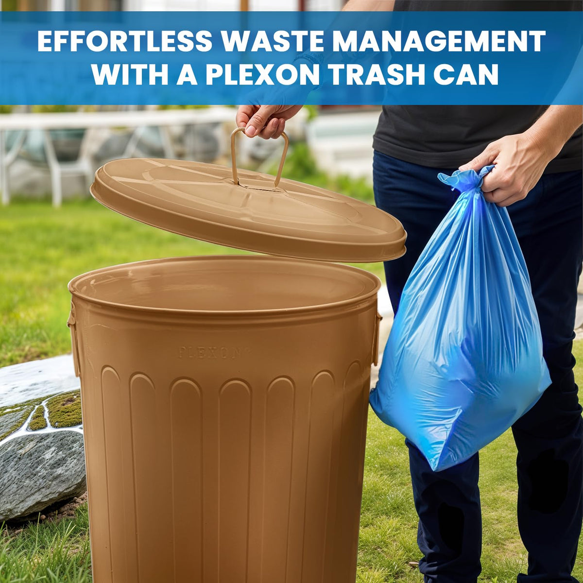 Plexon Large Metal Trash Can with Lid 20 Gallon, Decorative Outdoor Trash Can Heavy Duty Galvanized