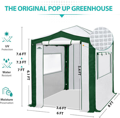 EAGLE PEAK 8x6 Portable Walk in Greenhouse with Polyester Reinforced Corners, Instant Pop Up Indoor