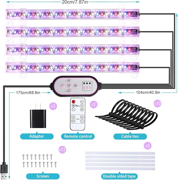 7.8'' Growing Lamp for Indoor Plants, Red & Blue & Yellow Full Spectrum, LED Grow Light Strips with