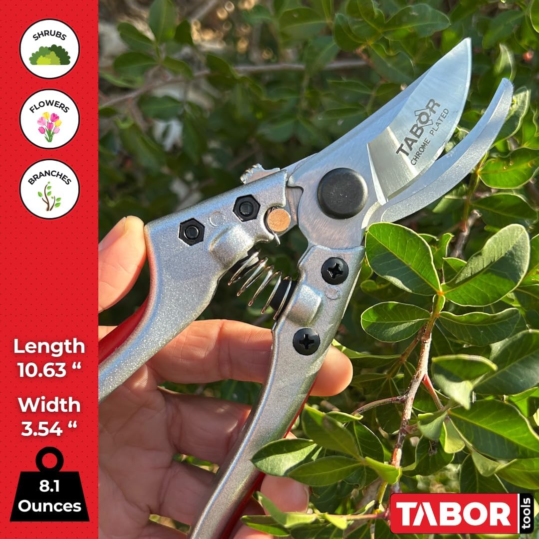 TABOR TOOLS S834A Bypass Pruning Shears, Makes Clean Cuts, Professional Sharp Secateurs, Great for