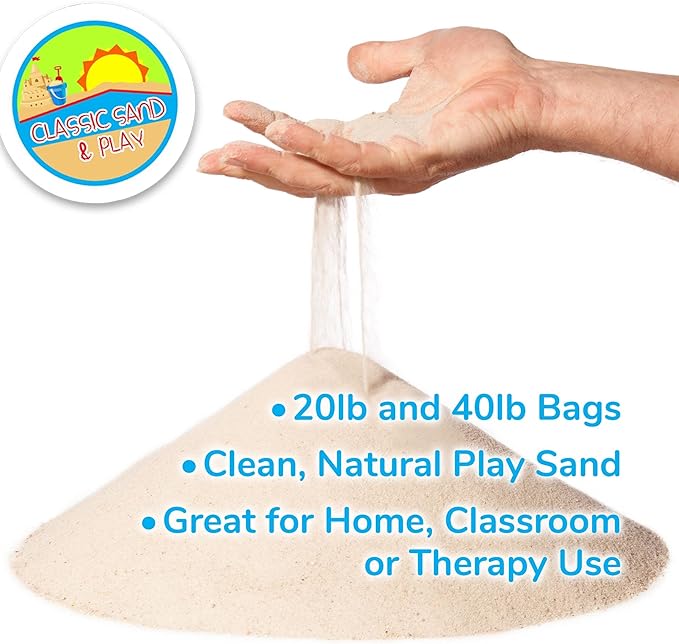 Classic Sand and Play Sand for Sandbox, Table, Therapy, and Outdoor Use, 20 lb. Bag, Natural