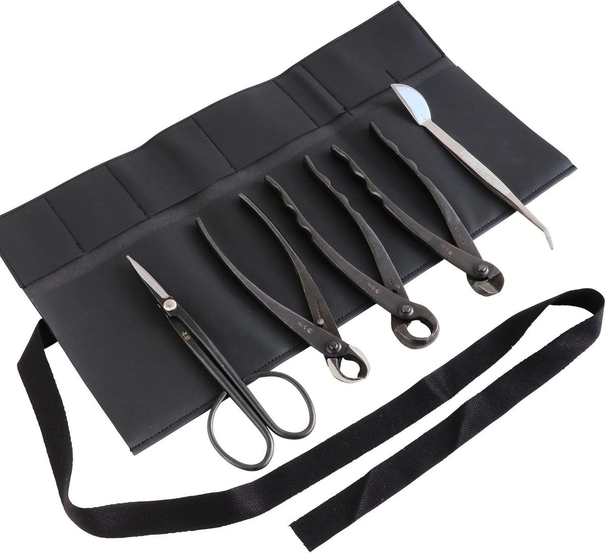 Wazakura Made in Japan 5PCS Bonsai Tool Kit with Roll Bag: Yasugi Steel Twig Bonsai Scissors