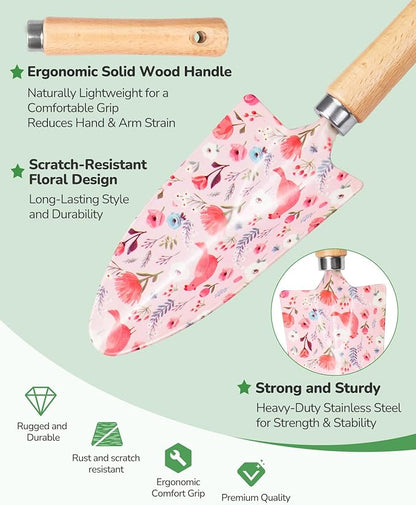 Gardening Tools, 10-Piece Gardening Gift Set for Women, Rust-Proof & Heavy-Duty Tools with Floral