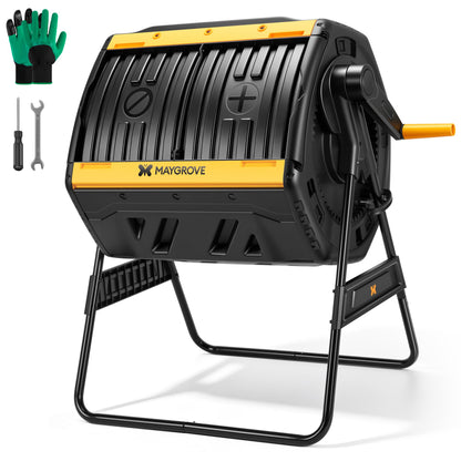 Maygrove Outdoor Compost Bin 53 Gallon, Dual Chamber Large Compost Tumbler for Garden Backyard