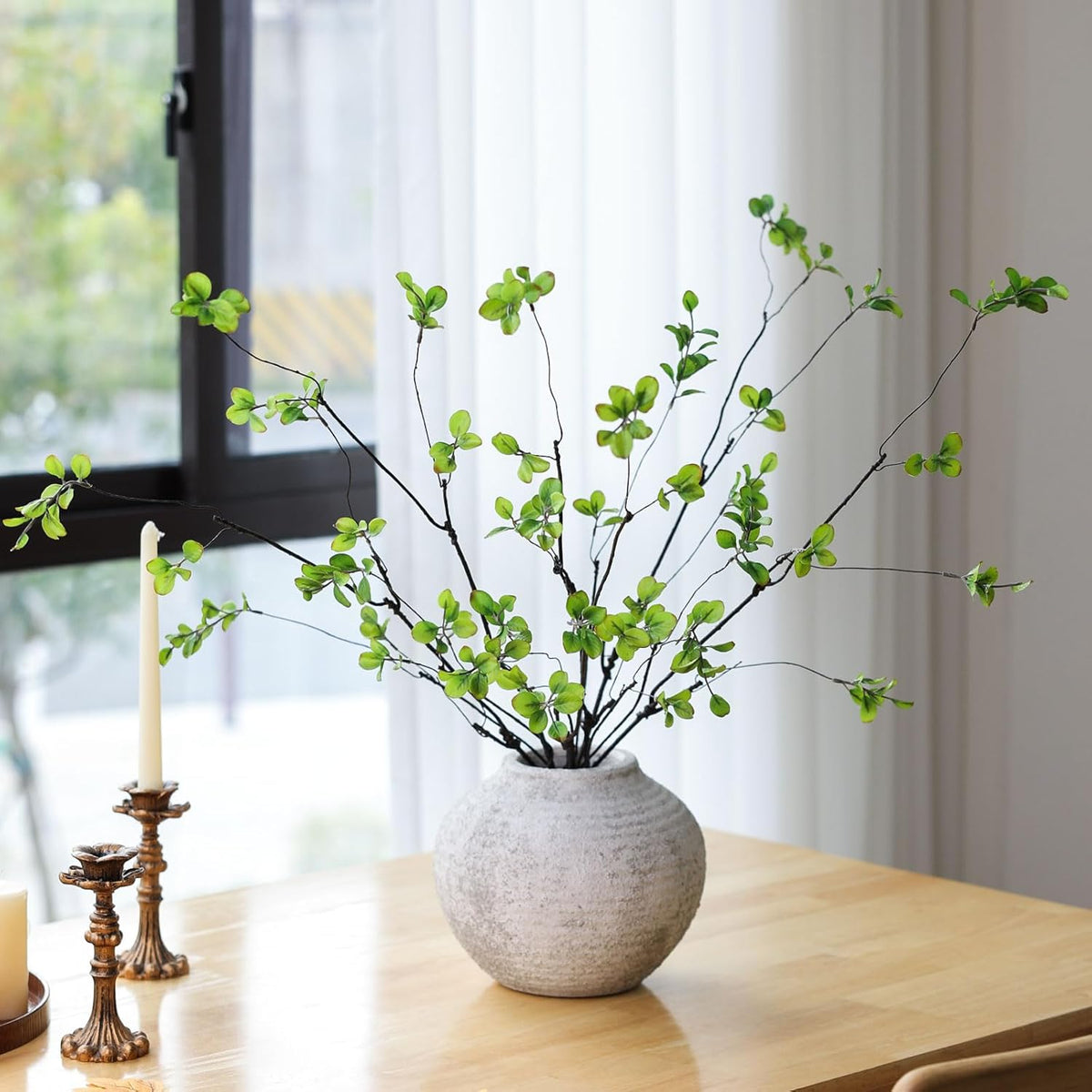 mizii 5pcs Artificial Greenery Stems 38in Realistic Faux Ficus Branches Long Stem with Green Leaves