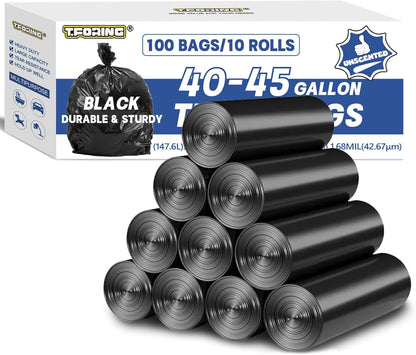 Large 40-45 Gallon Trash Bags Heavy Duty - 1.6 Mil Thick,39''x47'' Strong Black Garbage Bags