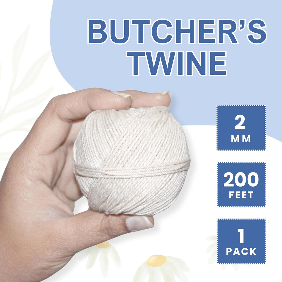 Organic Butcher’s Twine for Cooking & Trussing – 2mm Heavy-Duty Natural Cotton Kitchen Twine 200