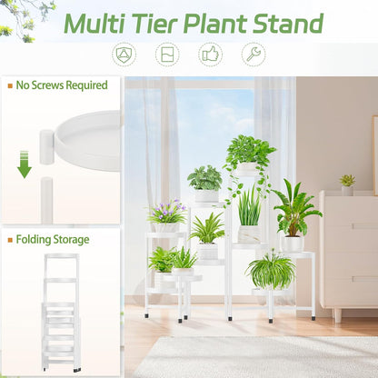 iDavosic.ly Plant Stand Indoor Outdoor, 9 Tier Corner Metal Flower Display Holder Shelf, Folding
