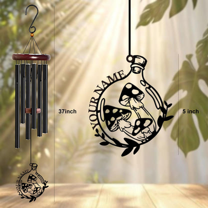 Personalized Customize Name Fantasy Mushroom Wonderland Wind Chime, Metal Iron 37 Inch Outdoor