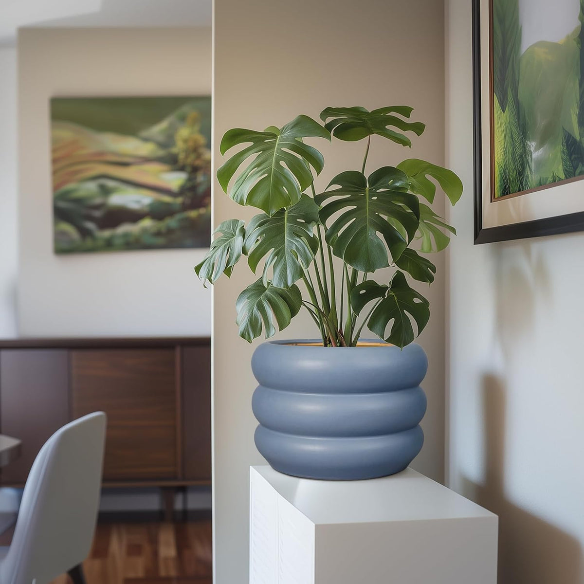 SQOWL 10 Inch Plant Pot Indoor - Ceramic Plant Pot with Drainage Hole Large Outdoor Planter Unique
